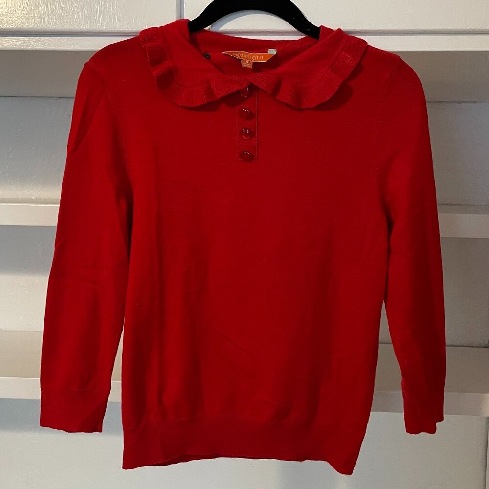 Modcloth Red Ruffle Button Pull-over Sweater – Size S